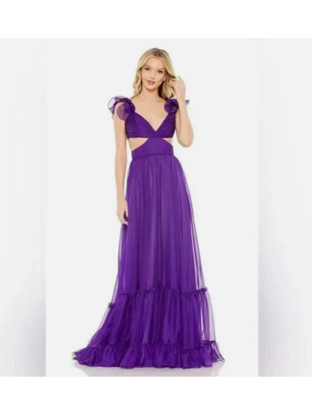 Mac Duggal 70254 Purple Corset Lace Up A-Line Cutout Ruffle Long Dress Size 8